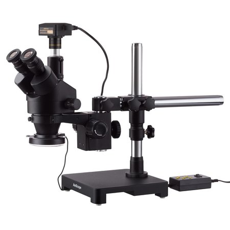 3.5X-180X Trinocular Stereo Zoom Microscope, Single-Arm Boom Stand, 144-LED Light, USB 3 5MP Camera -  AMSCOPE, SM-3TZZ-144A-5M3-B